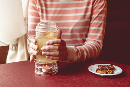Hot tea in a glass cup