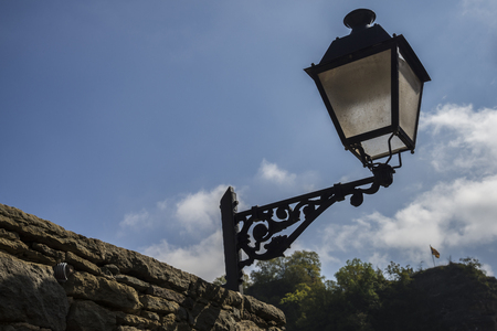 Old street in medieval catalan village Rupit, Spainの写真素材