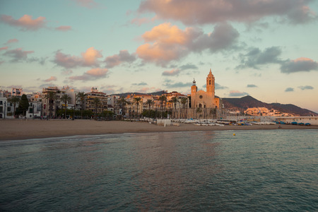 SITGES, CATALONIA, SPAIN - SEPTEMBER 30, 2016: Church of Sant Bartomeu and Santa Teclaのeditorial素材