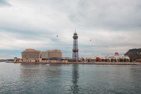 BARCELONA, CATALONIA, SPAIN - OCTOBER 10, 2016. Port Vell Aerial Tramway in Barcelonaのeditorial素材