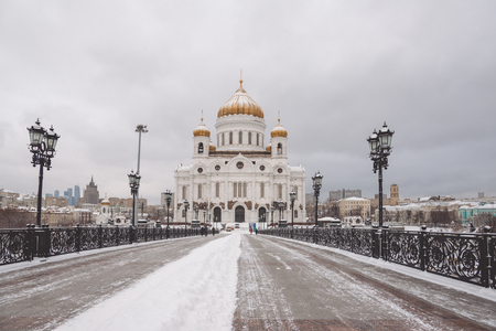 MOSCOW, RUSSIA - The Cathedral of Christ the Saviour in Moscow, on the northern bank of the Moskva River, a few blocks south west of the Kremlinの写真素材