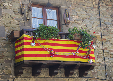 Rupit i Pruit, Spain - October 04, 2016.  Balcony full of flowers in Cataloniaの写真素材