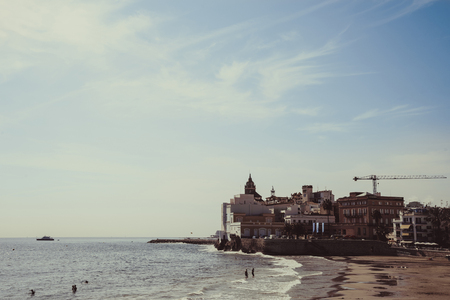 SITGES, CATALONIA, SPAIN - OCTOBER 07, 2016: View on the Church of Sant Bartomeu and Santa Tecla in Sitgesのeditorial素材