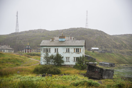 View of the village of Teriberka, Murmansk Region, Kola Peninsula, Russiaの写真素材