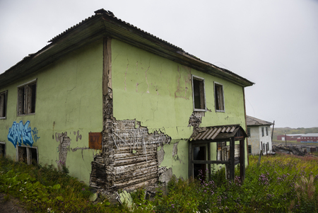 Abandoned house on coast of the Barents sea. Teriberka, Murmansk Region, Russiaの写真素材