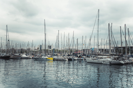 BARCELONA, CATALONIA, SPAIN - OCTOBER 10, 2016. Yachts in Port Vell in Barcelona