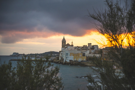 Sunset at Sitges, Spainの写真素材