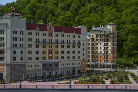 ROSA KHUTOR, SOCHI / RUSSIA - MAY 11, 2013: Infrastructure of  Rosa Khutor Alpine Resortの写真素材