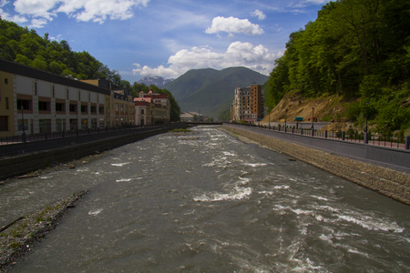 Mzymta river in Rosa Khutor, Russiaのeditorial素材