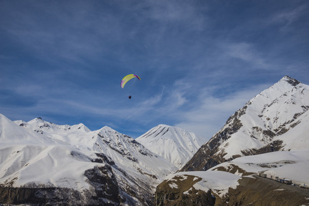 Caucasus Mountains in the spring sunny dayの写真素材
