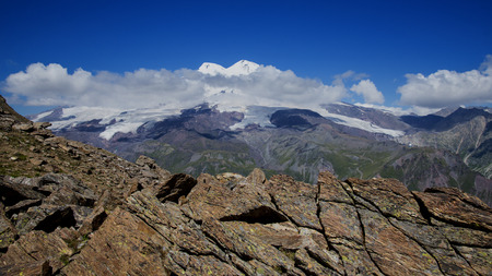 View of Mt Elbrus from Mount Cheget. Caucasus, Russian Federation