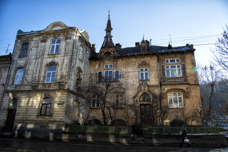 LVIV / UKRAINE - DECEMBER 12, 2014: Lviv old city viewのeditorial素材