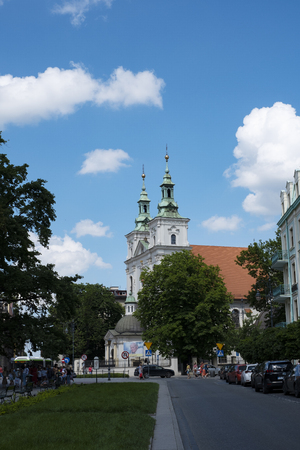 KRAKOW, LESSER POLAND / POLAND - JUNE 06, 2019: Square Matejko with the church of St. Florian in Krakow cityのeditorial素材