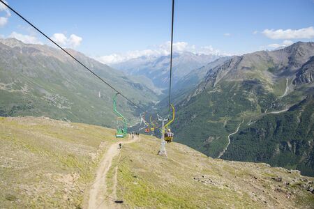 Chairlift on the mount Cheget. Caucasus Mountains, region Elbrus, Russiaの写真素材