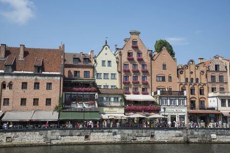 GDA?SK / POLAND - 28 JULY 2018: Riverside houses by Motlawa river in Gdansk, Polandのeditorial素材