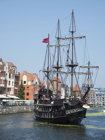 GDAÅƒSK / POLAND - 28 JULY 2018: View of Gdansk's ship on the Motlawa River