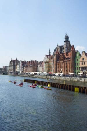 GDAÅSK / POLAND - 28 JULY 2018: Riverside houses by Motlawa river in Gdansk, Polandのeditorial素材