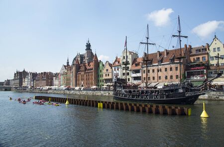 GDAÅƒSK / POLAND - 28 JULY 2018: View of Gdansk's Main Town and ship on the Motlawa River