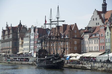 GDAÅSK / POLAND - 28 JULY 2018: View of Gdansk's Main Town and ship on the Motlawa Riverのeditorial素材