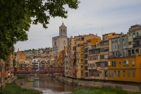 Beautiful colorful houses in Girona, Catalonia, Spainのeditorial素材