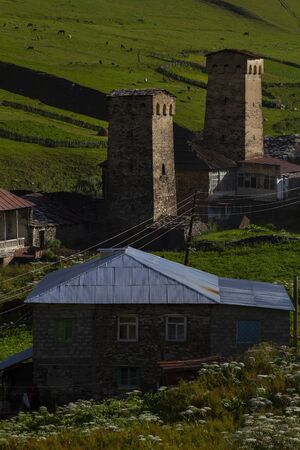 Svan towers in Ushguli village, Svaneti region of Georgia