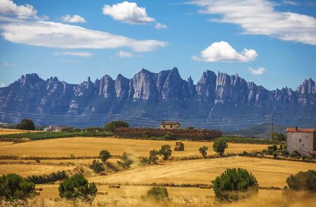 Field with straw bales. Catalonia, Spainの写真素材