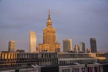 WARSAW / POLAND - SEPTEMBER 28, 2016: View of the center of Warsaw at sunriseのeditorial素材