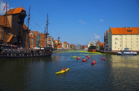 GDAÅƒSK / POLAND - 28 JULY, 2018: Old town of Gdansk, Dlugie Pobrzeze and Motlawa River