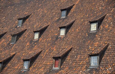 Roof and windows. The architecture of the old city of Gdansk, Polandの写真素材