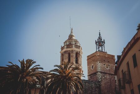 A Church of Sant Bartomeu and Santa Tecla in Sitges town. Catalonia, Spainの写真素材