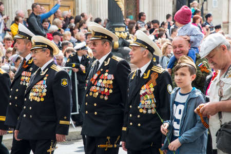SEVASTOPOL / CRIMEA - MAY 09, 2017: Veterans on the Victory Day parade