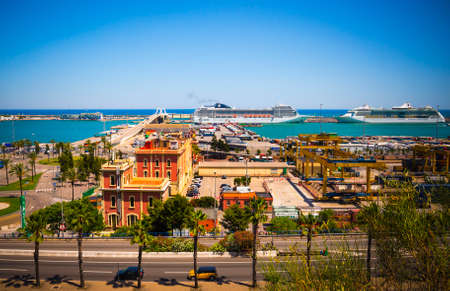 BARCELONA, CATALONIA / SPAIN - June 14, 2017: Panoramic view on the port of Barcelona cityのeditorial素材