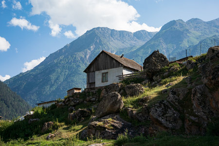 Mountains of the Caucasian range. View from Russia, Kabardino-Balkariaのeditorial素材