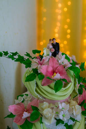 Wedding loaf - korovai. Traditional wedding cake with flowersの写真素材