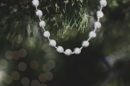 Christmas decorations on tree. Blur, soft focus decorated. Bokeh
