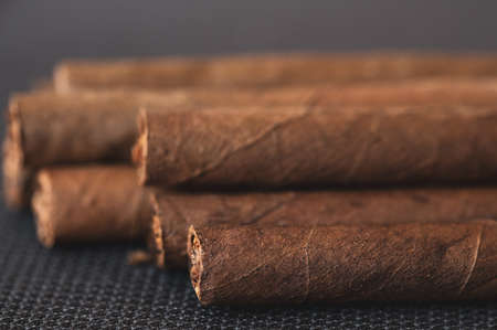 Little aroma cigars, close up. Tobacco smoking concept. Little depth of field, copy spaceの写真素材