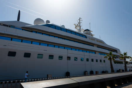 Barcelona, Catalonia, Spain - May 22, 2022: Lady Moura is a private luxury yacht in the port of Barcelonaのeditorial素材