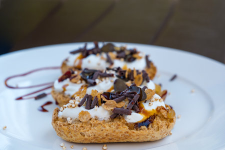 Open sandwiches with ricotta, puffed quinoa grains, honey, chocolate, seeds and maple syrup....
