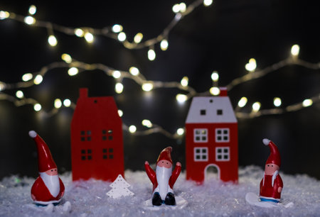Christmas or New Year concept, greeting card, copy space. Scandinavian Gnomes to decorate your Christmasの写真素材