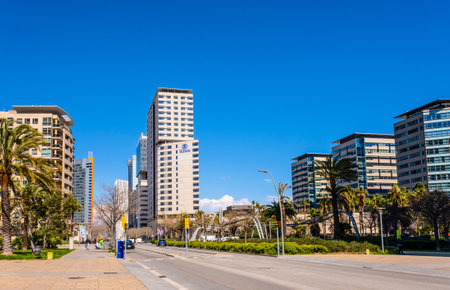 Barcelona, Catalonia, Spain - April 01, 2022: Famous building of the Hilton hotel, Diagonal mar districtのeditorial素材