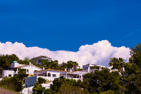 Landscape with a summer village and blue sky. Olivella in Catalonia, Spainの写真素材