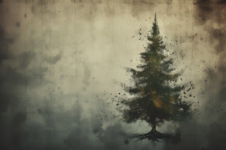 Christmas background with grunge drawn Christmas Tree. Abstract Watercolor Painting. Idea for Card, Poster, Wall Art. Cool Xmas. Art christmas background with space for textの素材