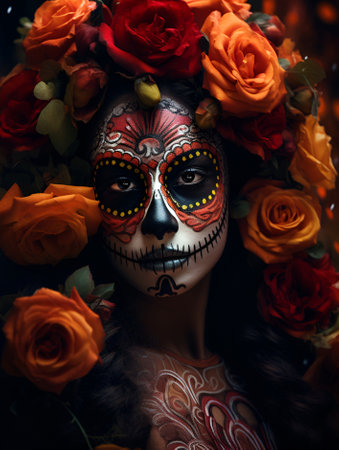 Portrait of a girl with sugar skull makeup. Day of the Dead. Halloween.の素材