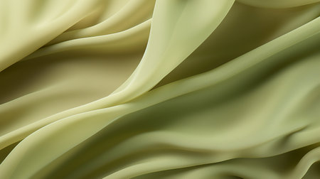 Yellow green silk satin. Lime color shiny silky smooth fabric. Soft wavy folds. Elegant background with space for designの素材