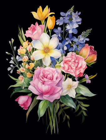 Floral elements collection, watercolor flower set watercolor background with leavesの素材