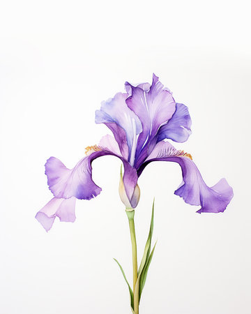 Watercolor illustration of Iris. Violet Iris flowers. Spring blossoming flowersの素材