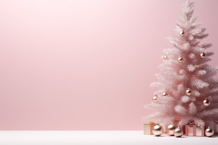 Christmas and New Year greeting card concept. Original Christmas tree on light pink background. Christmas, New Year concept. Minimal New Year concept. Copy space. A.I.の素材