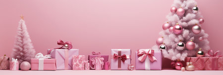 Christmas and New Year greeting card concept. Original Christmas tree on light pink background. Christmas, New Year concept. Minimal New Year concept. Copy space. A.I.の素材