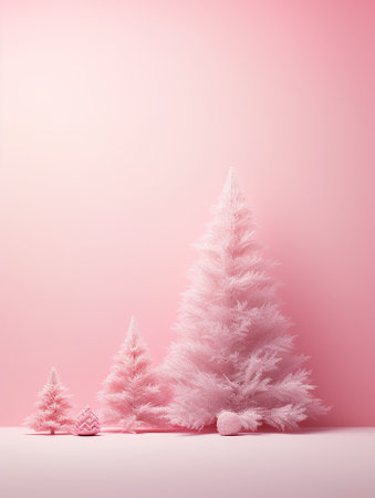 Original Christmas tree on light pink background. Christmas, New Year concept. Minimal New Year conceptの素材