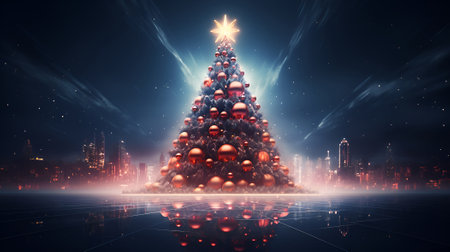 Christmas tree in city. Background for postcardsの素材